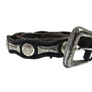 Mens Vintage Nadim Belt Leather Conch Western Size 40 Brown 90s Cowboy Silver